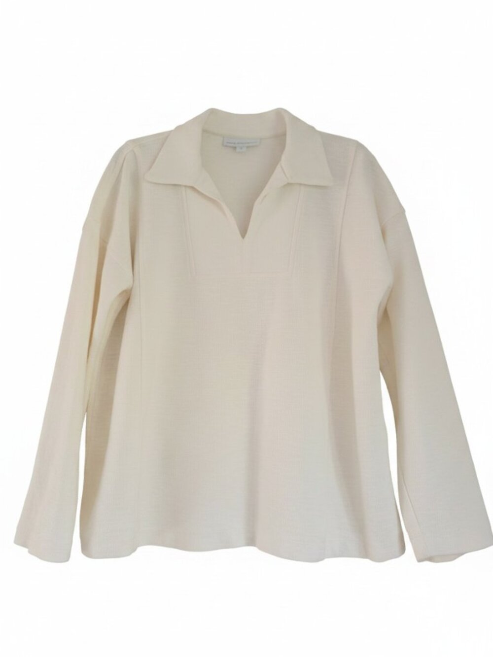 Pure Jill Organic Cotton Polo Collar Pullover Top Ivory Quiet Luxury Sz M